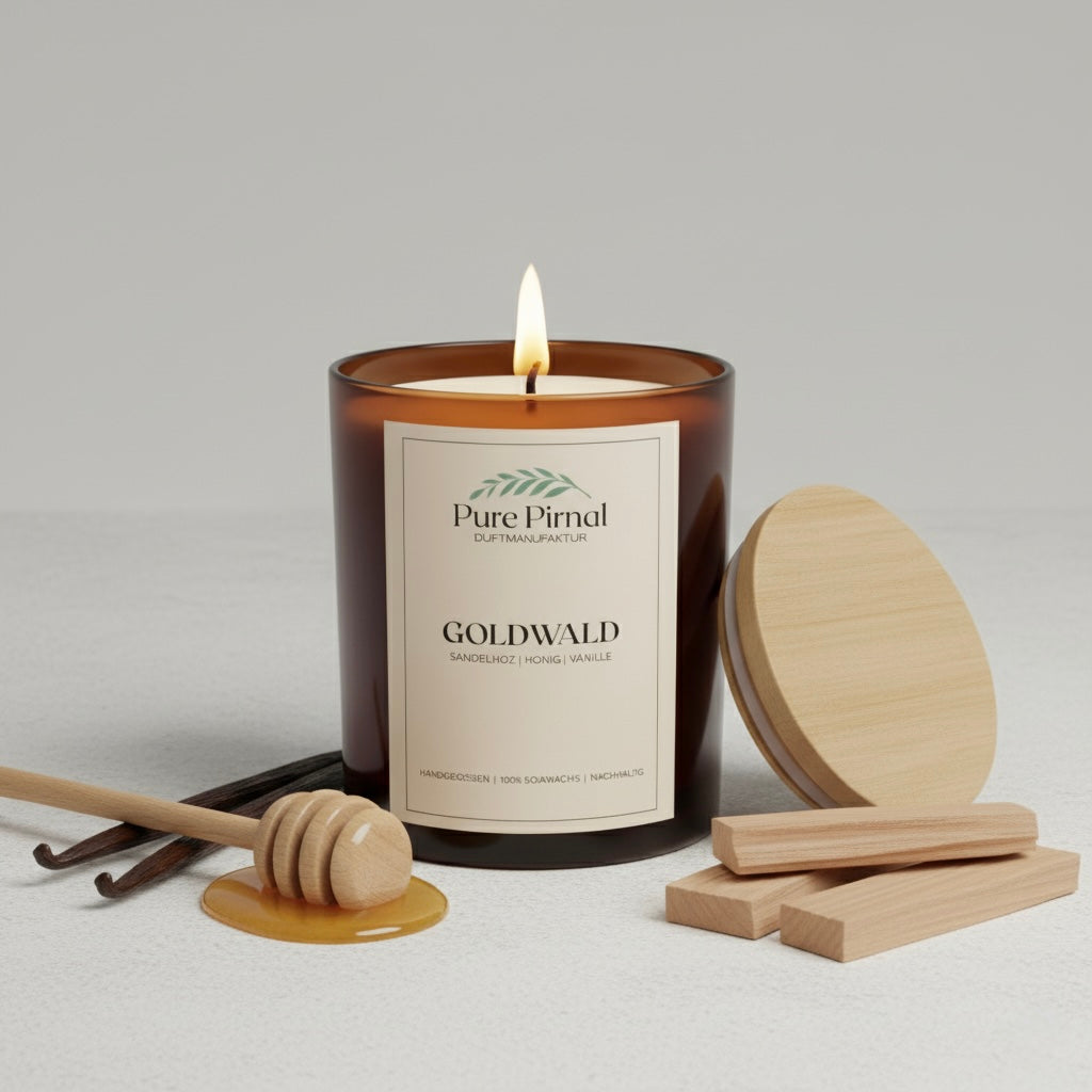 Goldwald Duftkerze – Nachhaltige Premium-Kerze aus 100 % Sojawachs, handgegossen